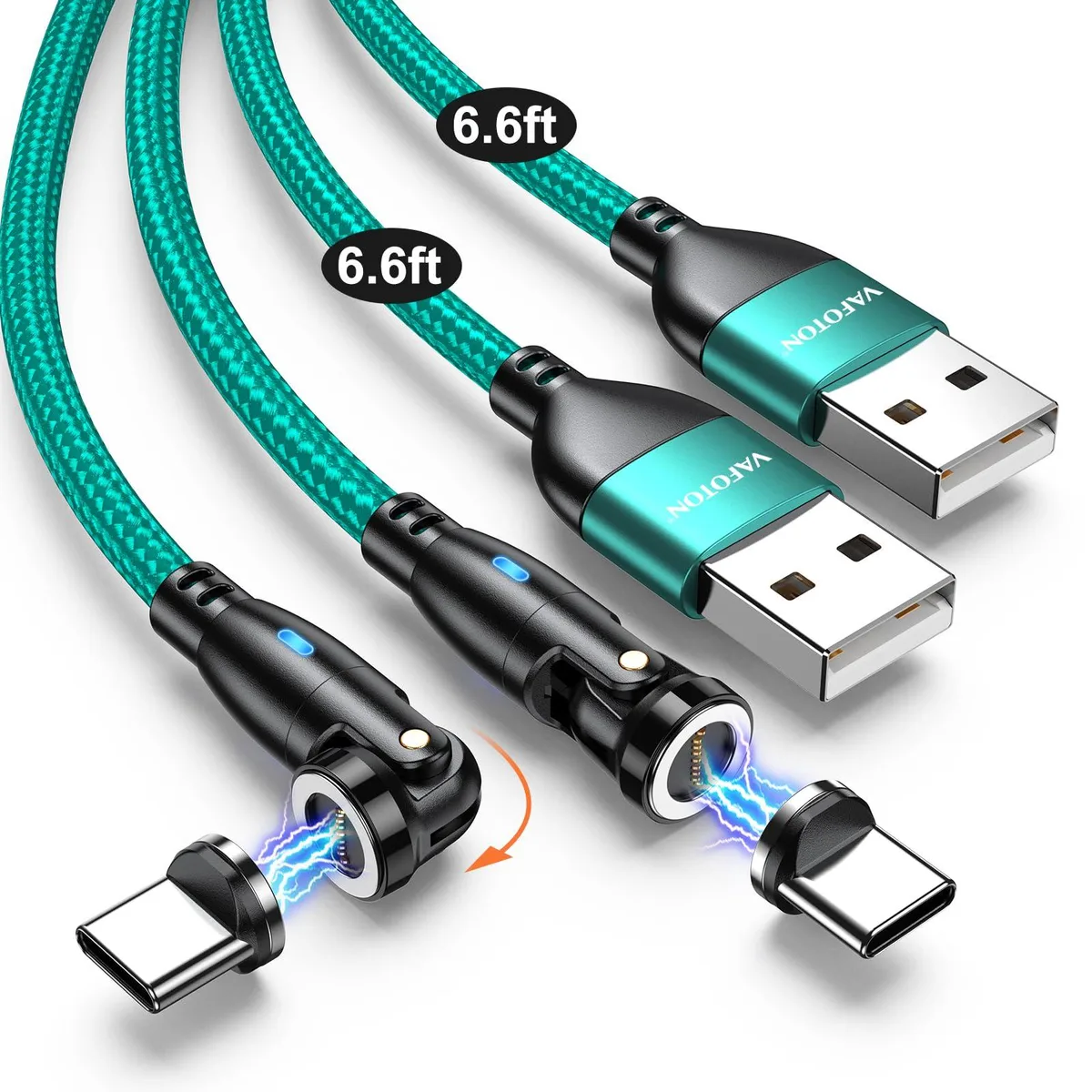  VAFOTON 9PIN Magnetic USB C Cable 2 Pack 6.6ft 360° 180° Rotation — product photo