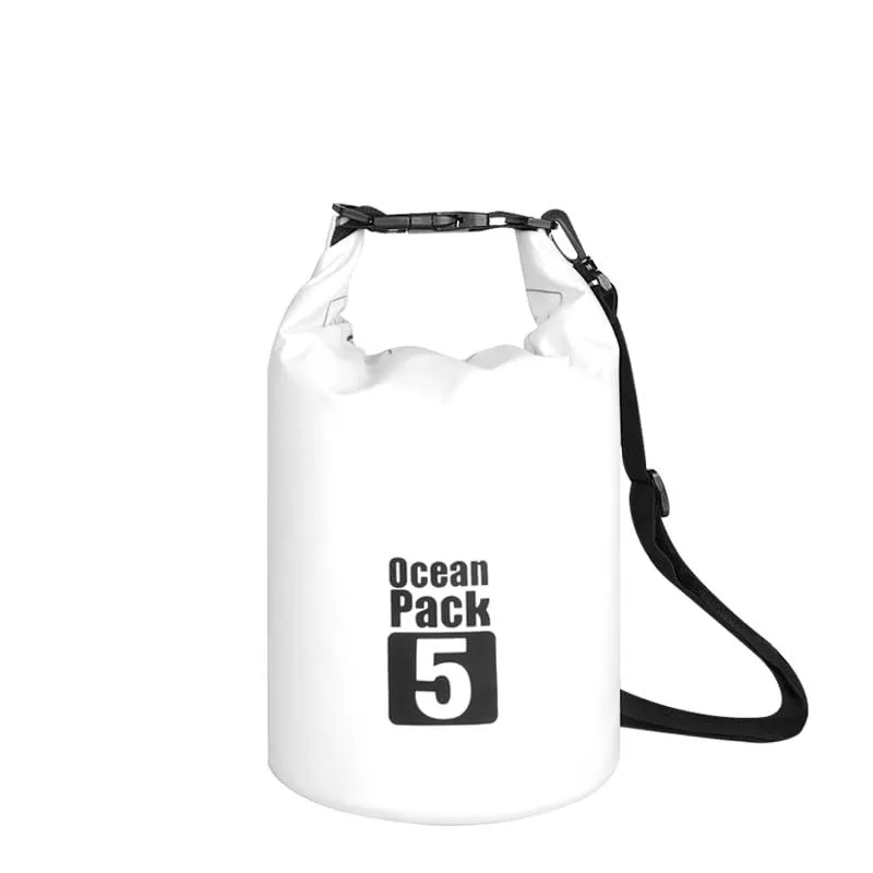 White 5L roll-top dry sack with buckle and snap hook