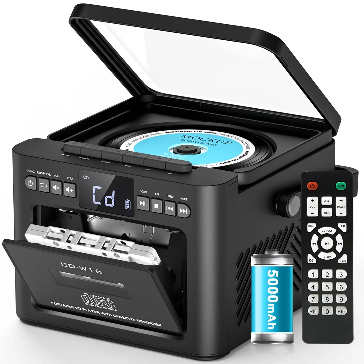  Greadio GB-W16 Boombox CD Cassette Player 5000mAh Bluetooth 5.1 Black — product photo
