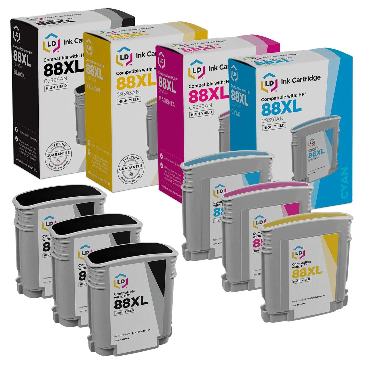 LD Products LD Products HP 88XL High Yield Ink Cartridge 6-Pack (3 Black, 1 Cyan, 1 Magenta, 1 Yellow) — product photo
