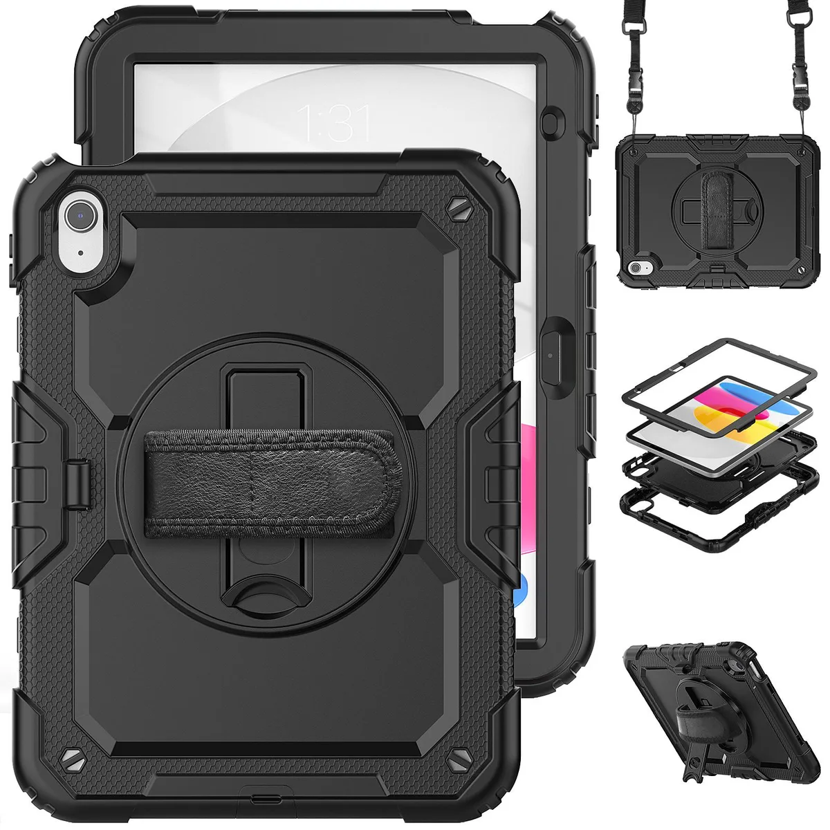 Werleo Werleo iPad 10th Gen 10.9" 2022 Rugged Case Screen Protector Pencil Holder Kickstand Hand Shoulder Strap Black — product photo