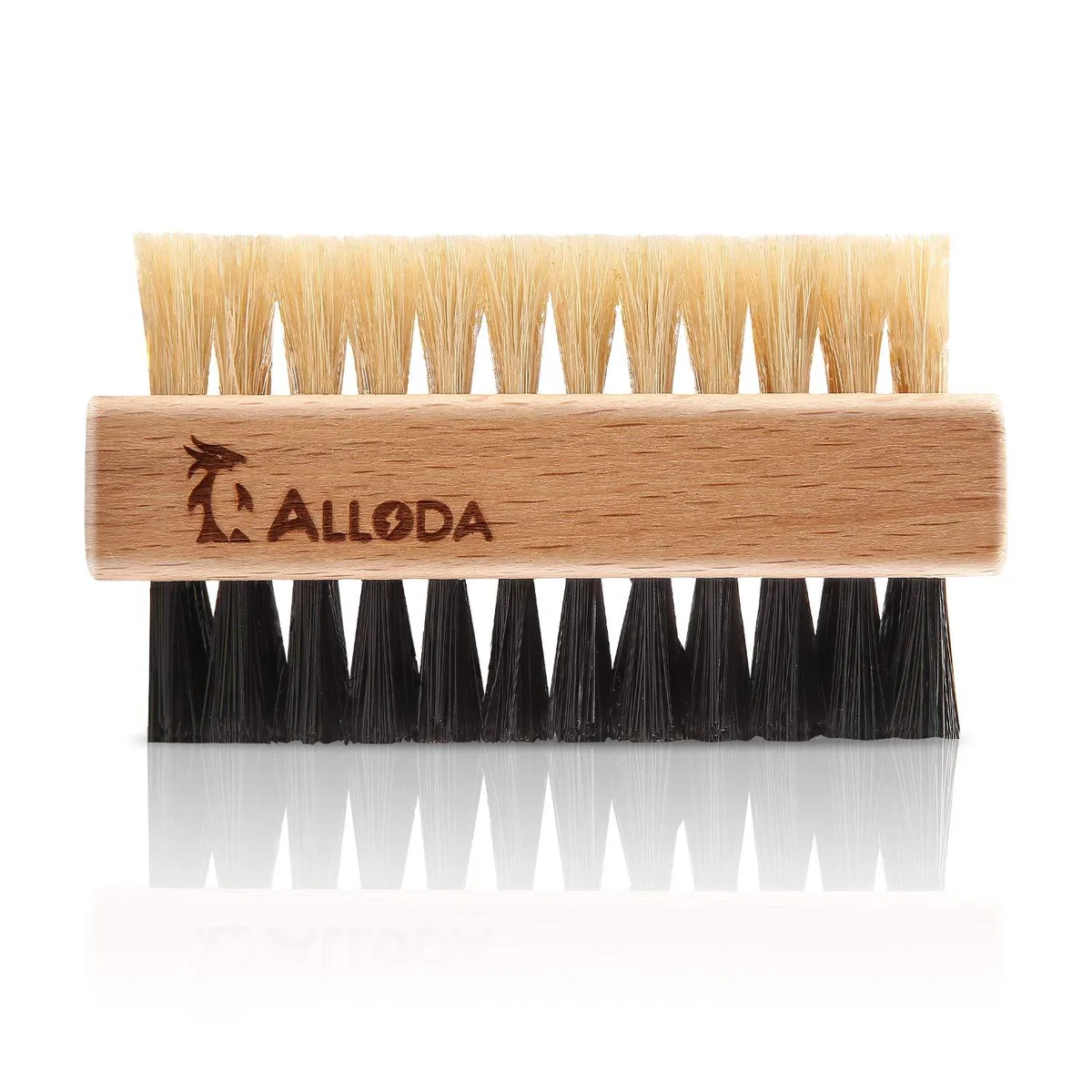 Yellow and black double-sided shoe cleaning brush with boar and nylon bristles