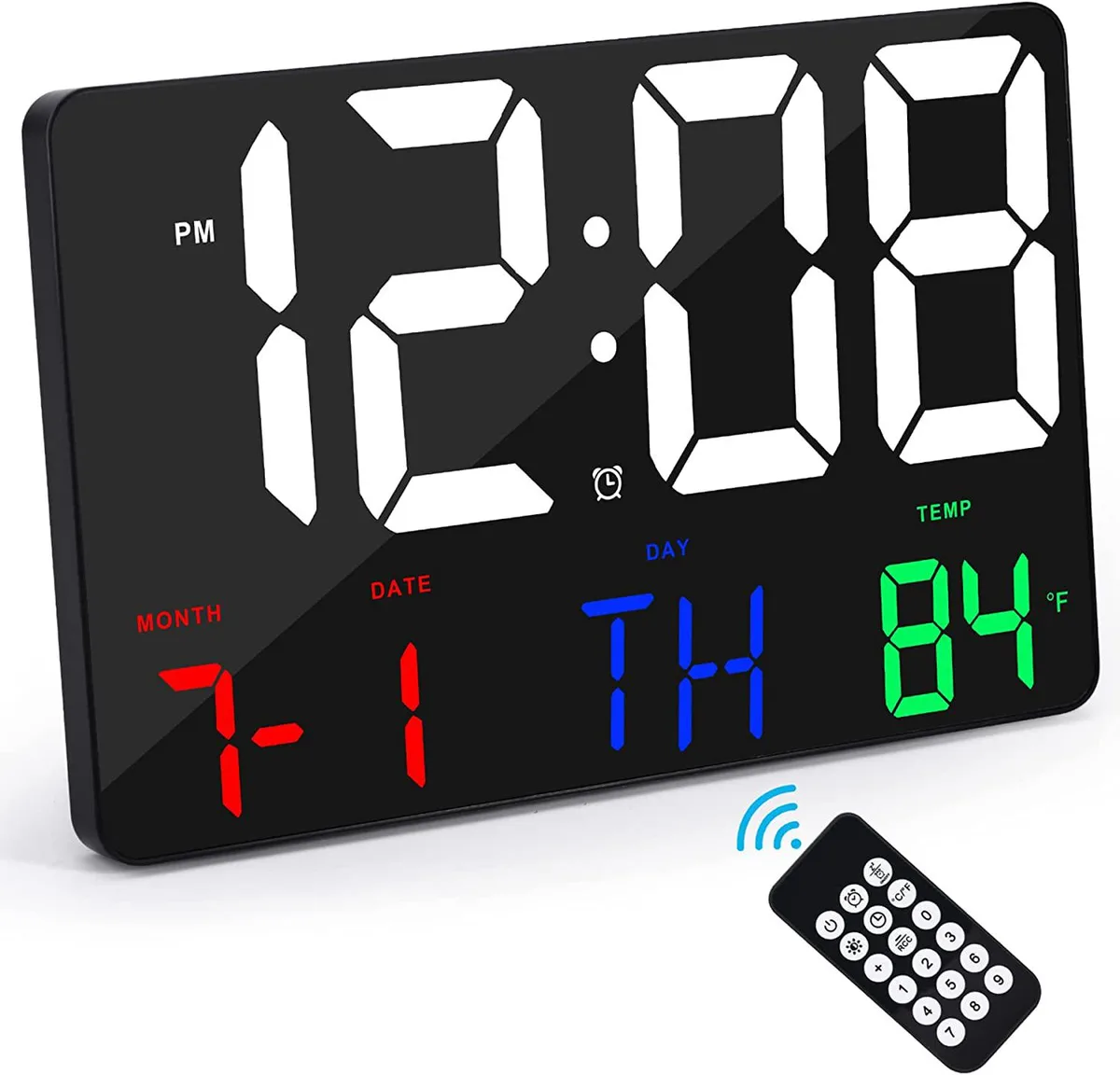 Rectangular digital wall clock with 11.4 inch LED display and wireless remote control