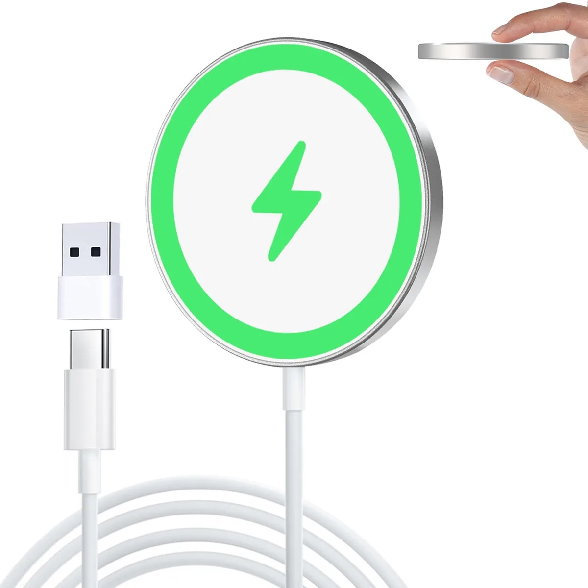 No Sew No Sew Magnetic Wireless Charger 15W USB-C/A Silver — product photo