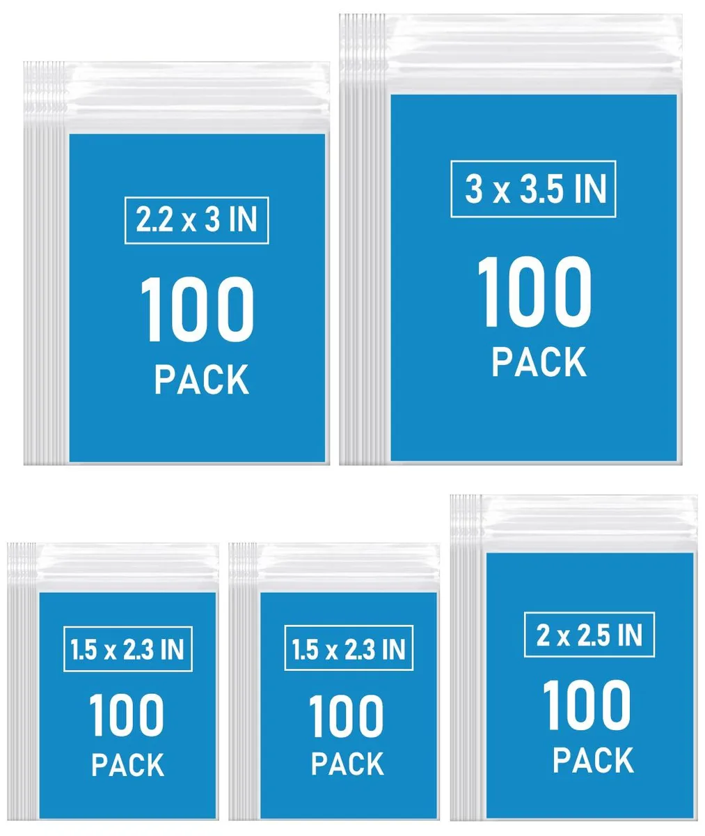 Clear resealable bags in four small sizes, 500 pieces total