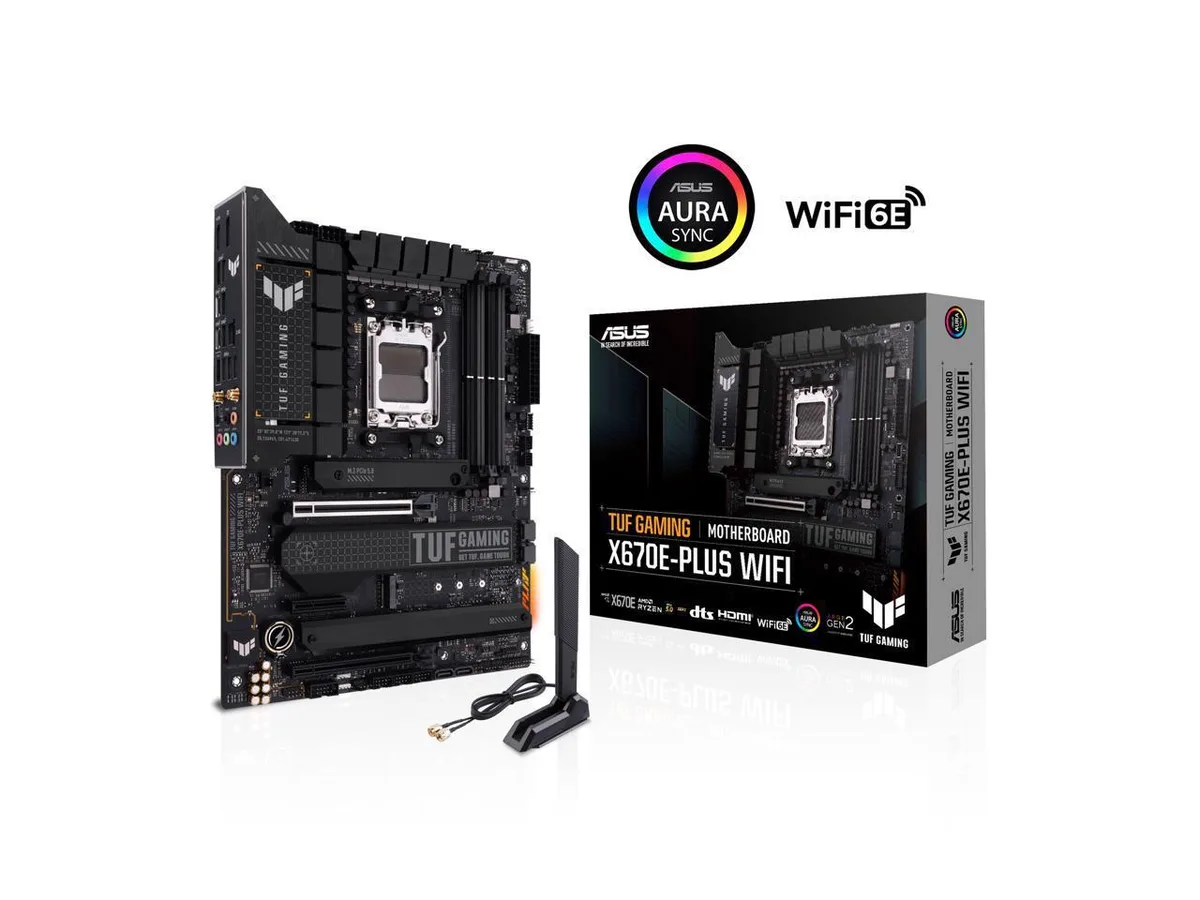 ASUS ASUS TUF GAMING X670E-PLUS WIFI AMD motherboard AM5 Ryzen 7000 14+2 power stages WiFi 6E 2.5 Gb Ethernet — product photo