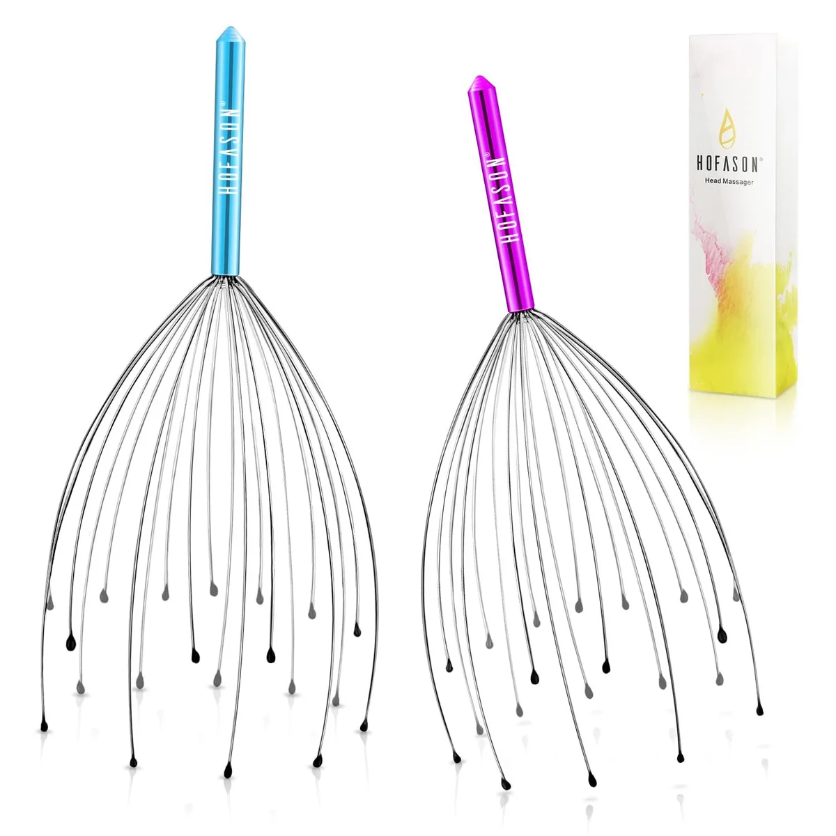 Two foldable 20-finger scalp massagers with rubber beads, random colours