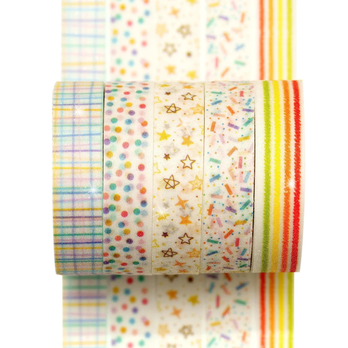YUBX YUBX Washi Tape 5 Rolls 10mm 2m 9 Dots &amp; Stars — product photo