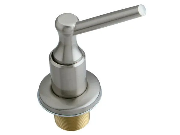 Satin nickel soap dispenser with curved spout and pump head