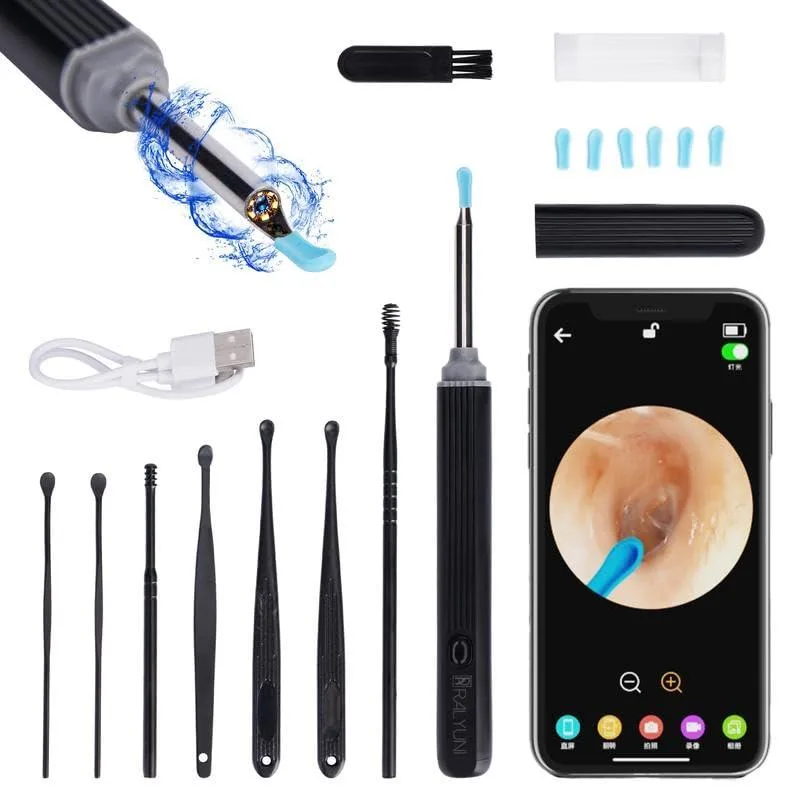 Black ear otoscope with camera and six LED lights