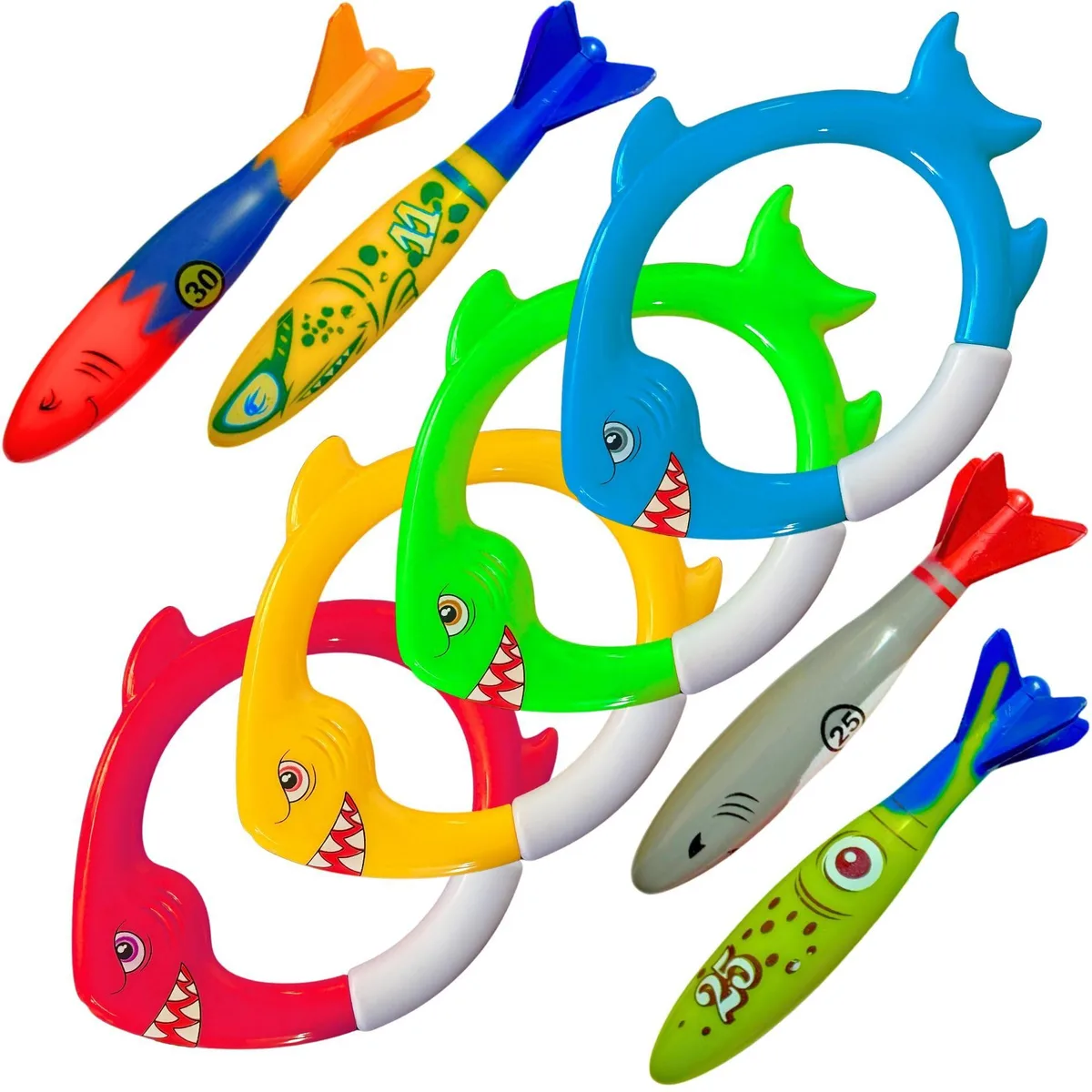 Shark Dive Rings & Torpedo Pool Toys 8-Piece Set — product photo
