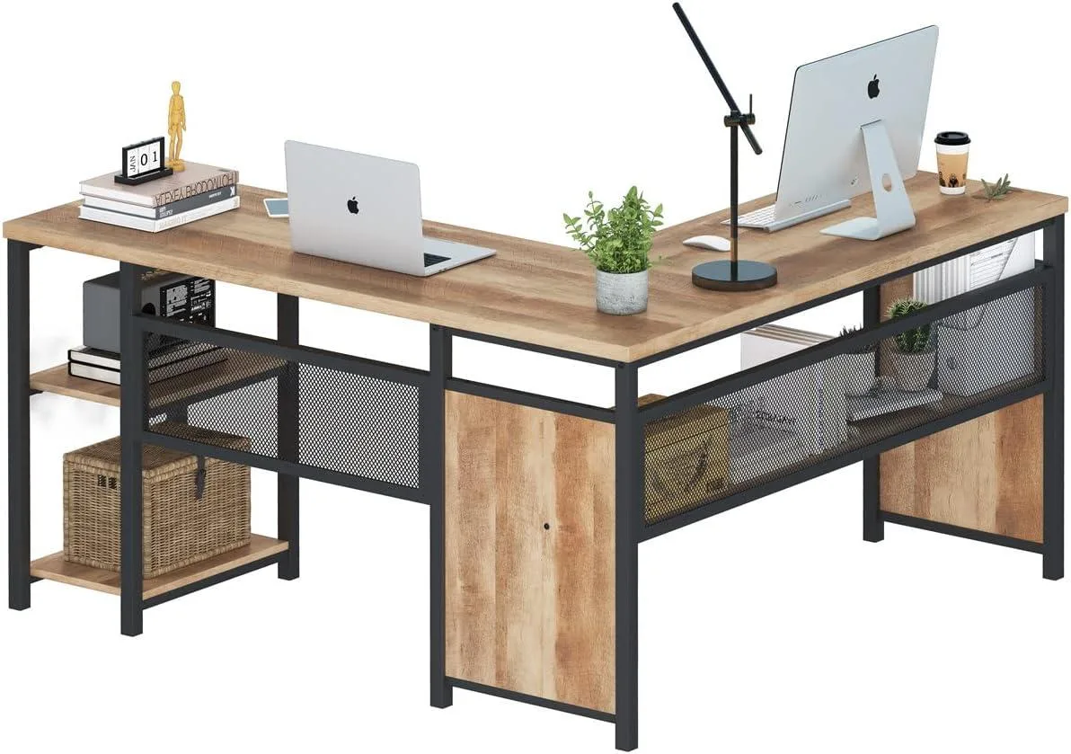 PISKEKAT PISKEKAT L-Shaped Desk Reversible Rustic Oak 59 Inch — product photo