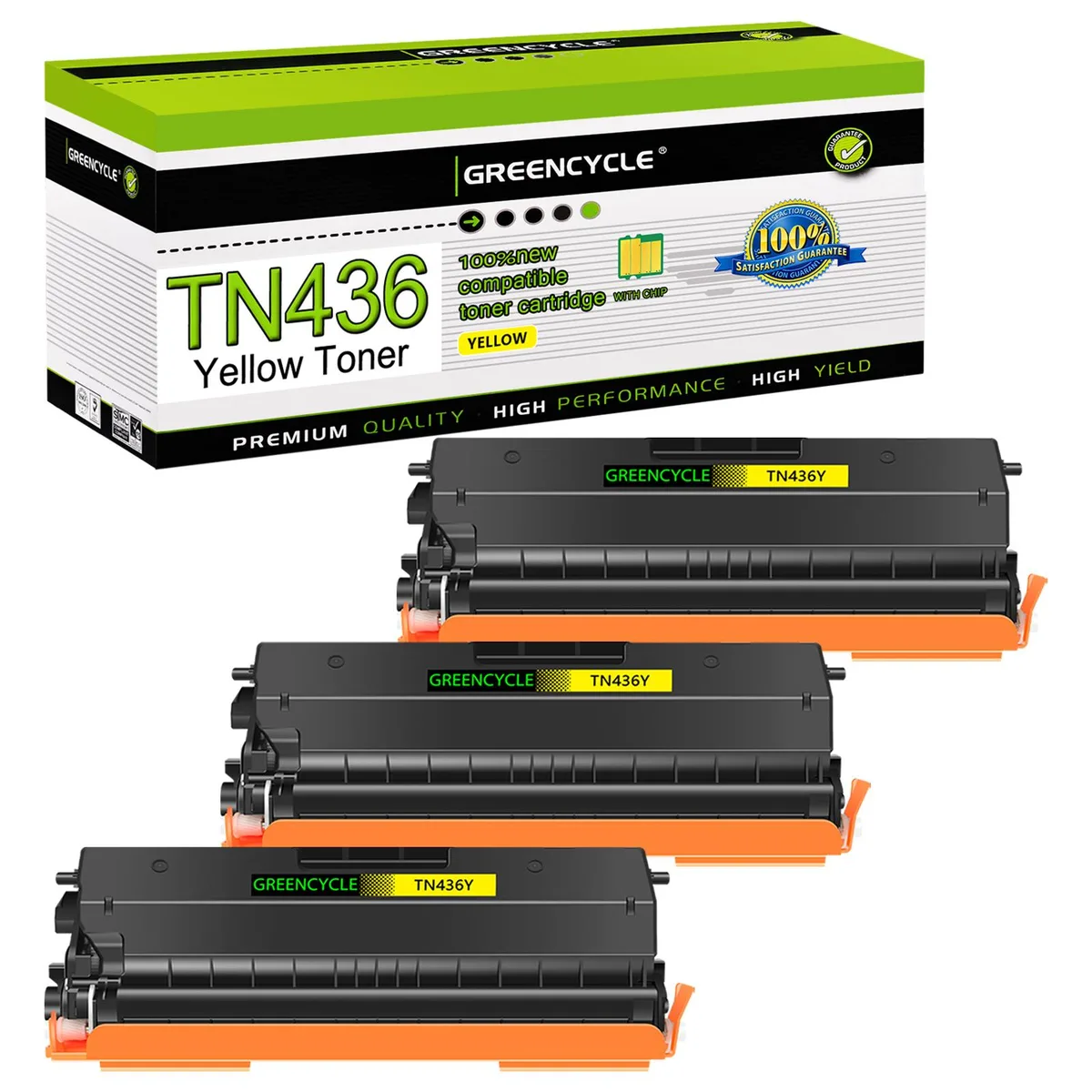 GREENCYCLE GREENCYCLE TN436 Yellow Toner Cartridge 3 Pack 6500 Pages — product photo
