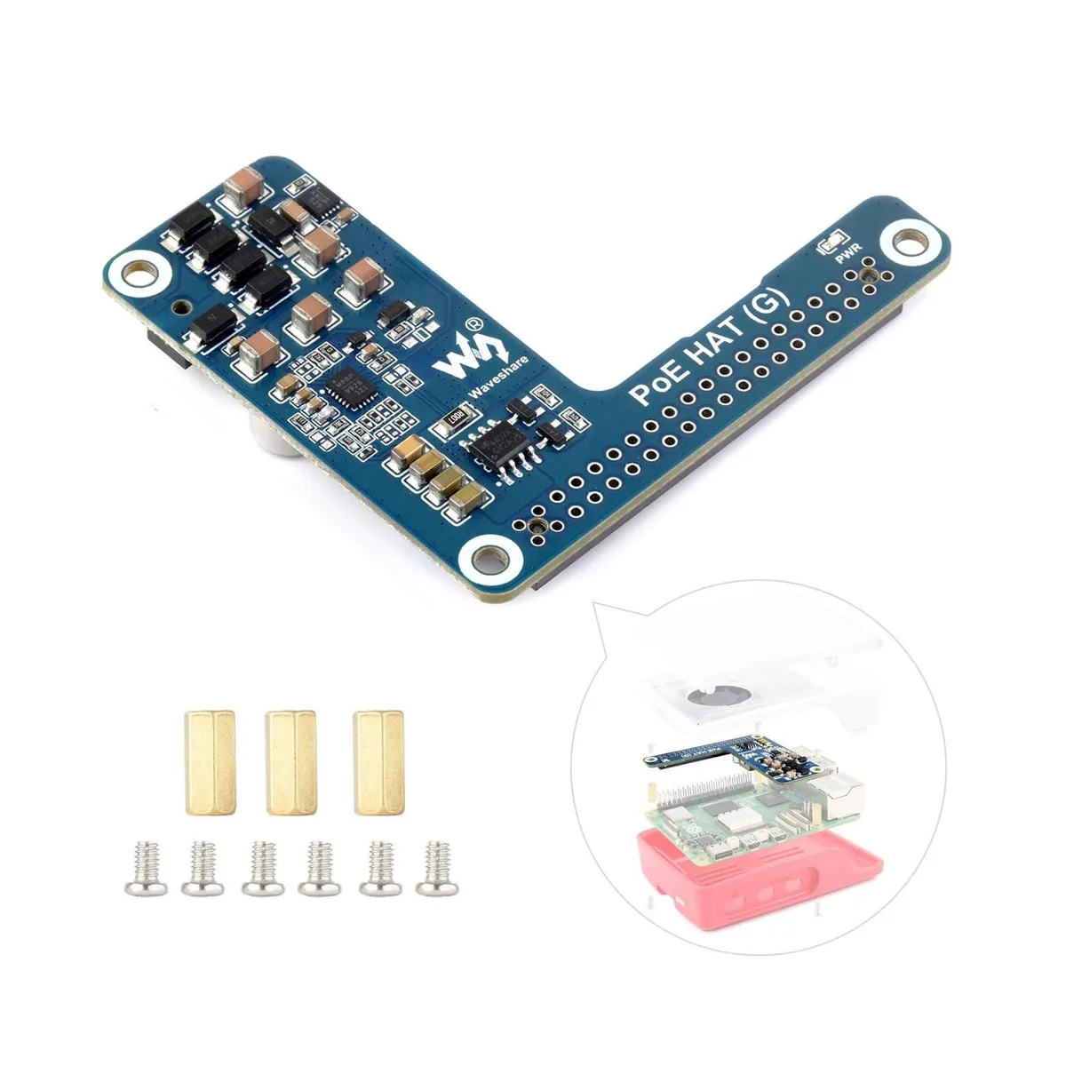 KEHIPI KEHIPI PoE HAT (G) development board, Raspberry Pi 5, 5V 5A, IEEE 802.3af/at, 40-pin GPIO — product photo