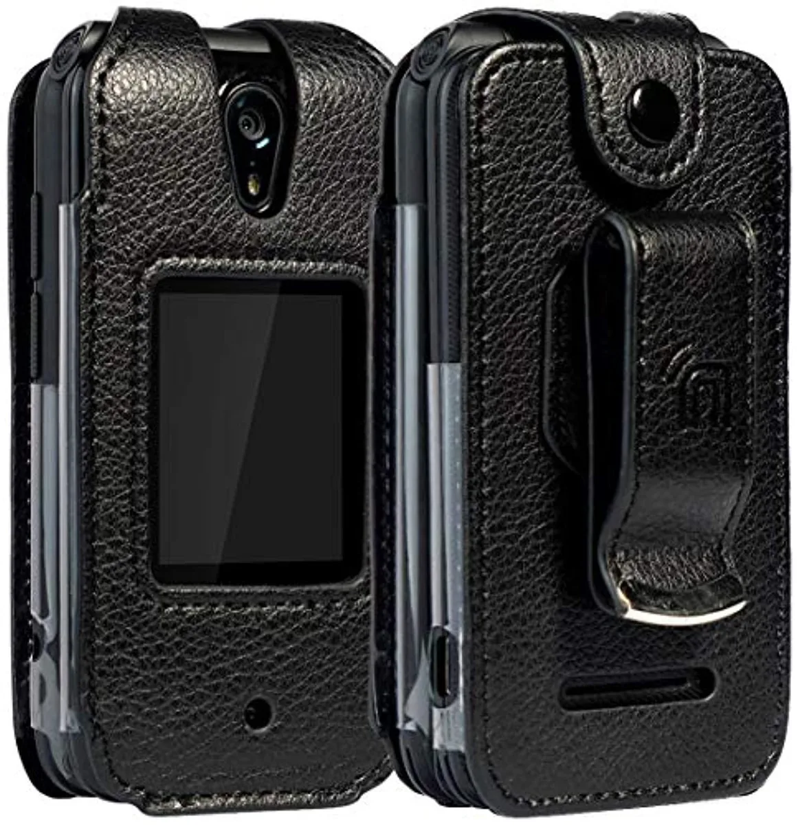 Nakedcellphone Nakedcellphone Fitted Case with Metal Belt Clip for Schok Classic 2019 Flip Phone SC3218 Black Vegan Leather — product photo