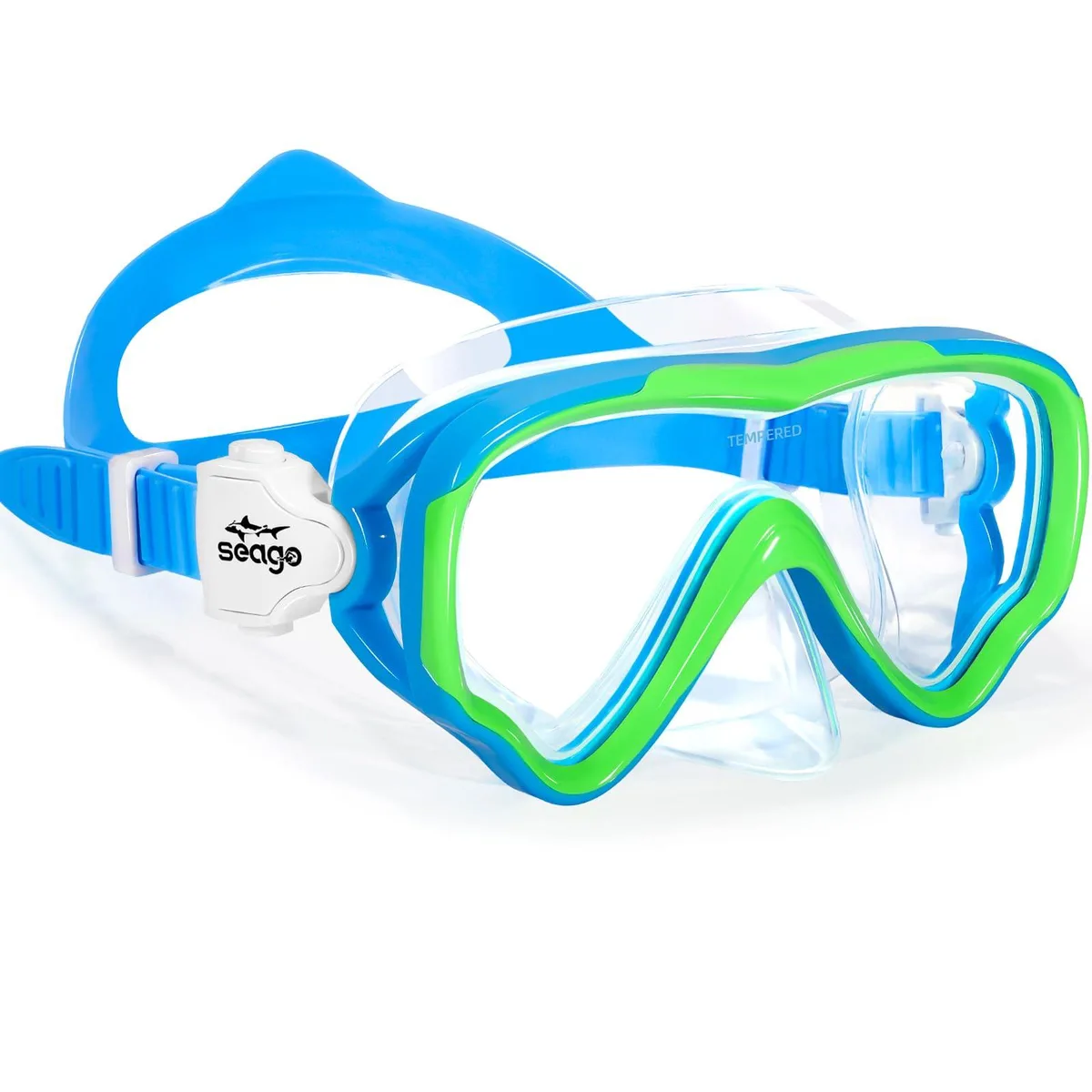  Seago Kids Swim Mask Blue Age 5-15 Tempered Glass Nose Cover — product photo