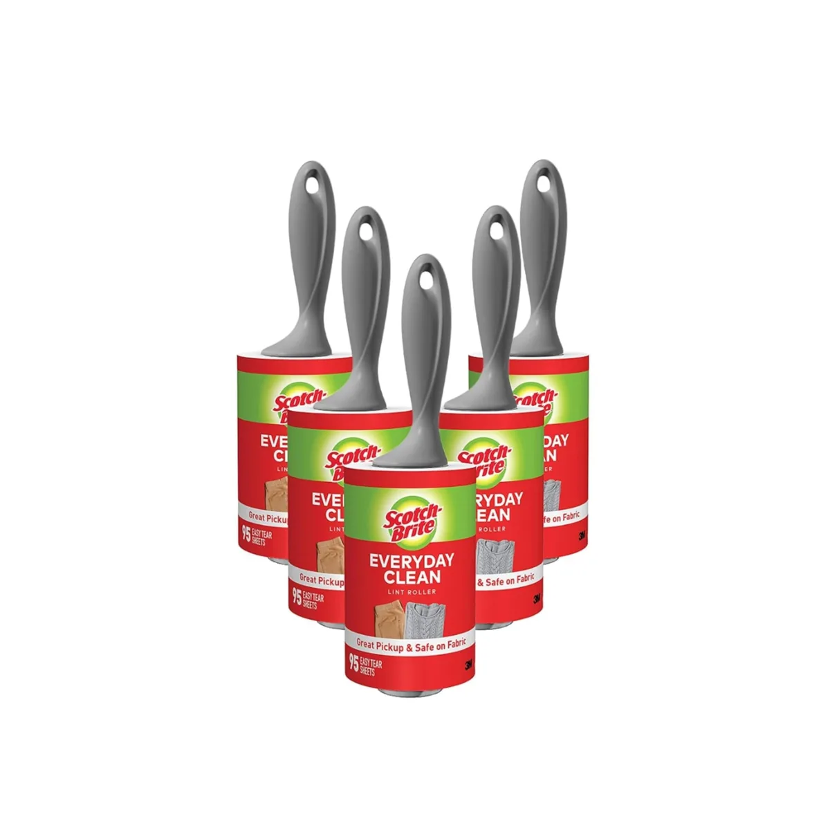 Five Scotch-Brite lint rollers in multicolour plastic handles, 475 sheets total
