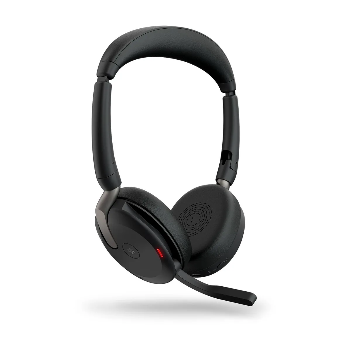 Black over-ear headset with foldable headband and USB-A dongle