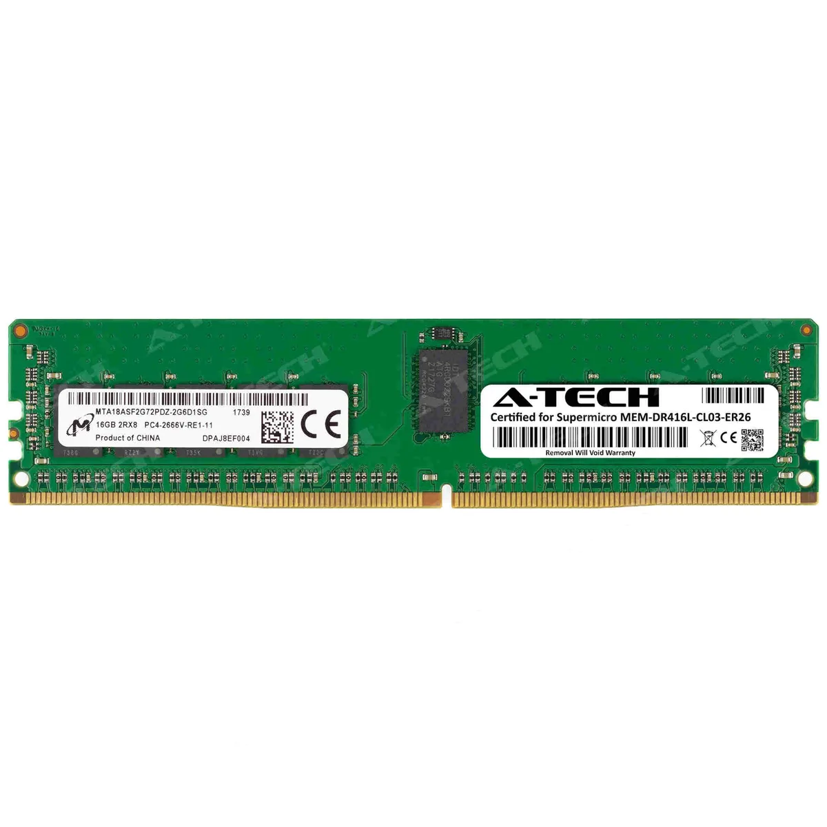 A-Tech A-Tech Supermicro Certified 16GB DDR4 2666MHz 2Rx8 ECC RDIMM 288-Pin Server Memory — product photo