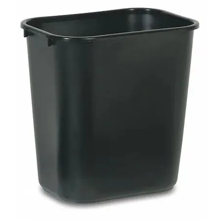 Black rectangular 7 gal wastebasket with rolled rim