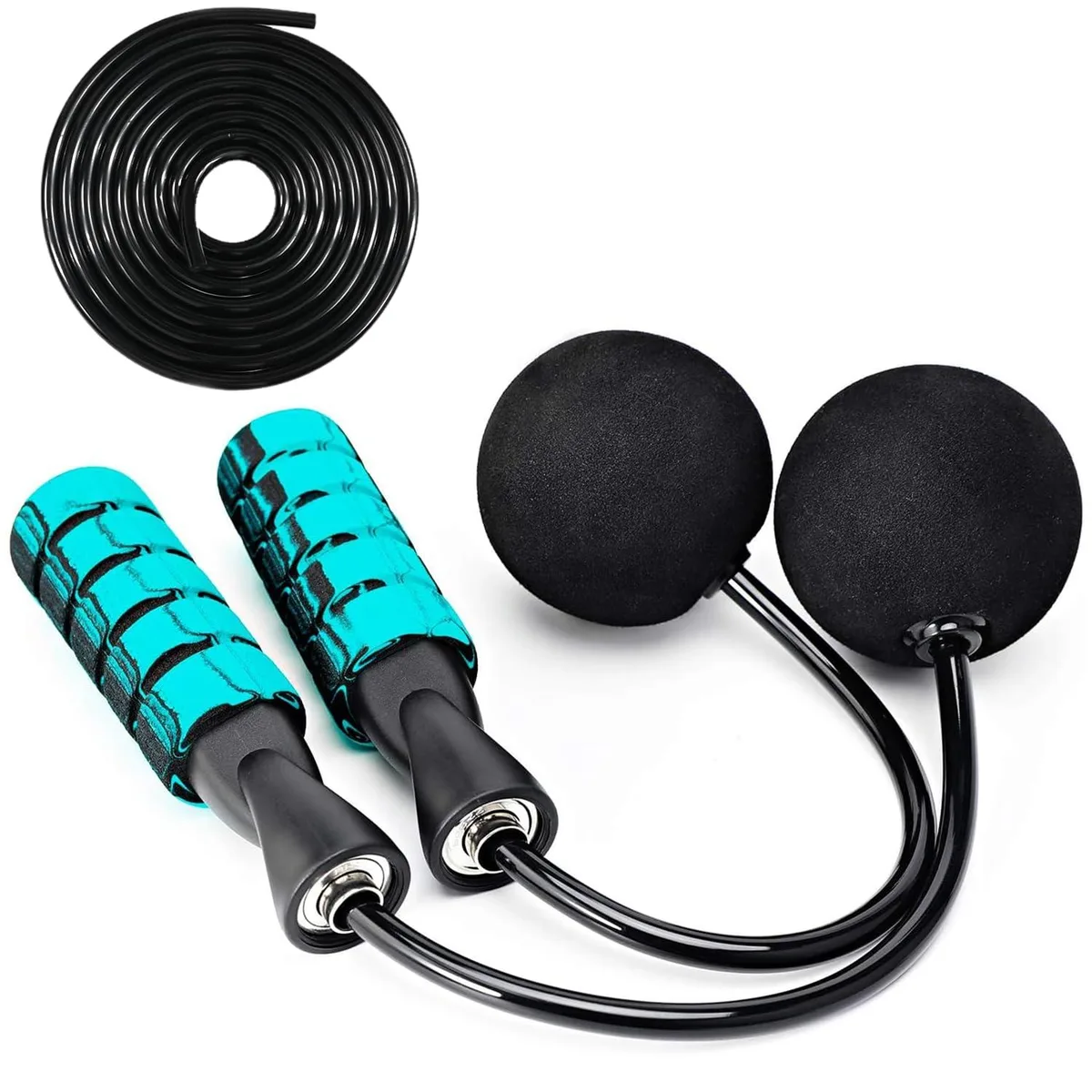 Blue 2-in-1 cordless jump rope with interchangeable rope, foam handles and ball bearings