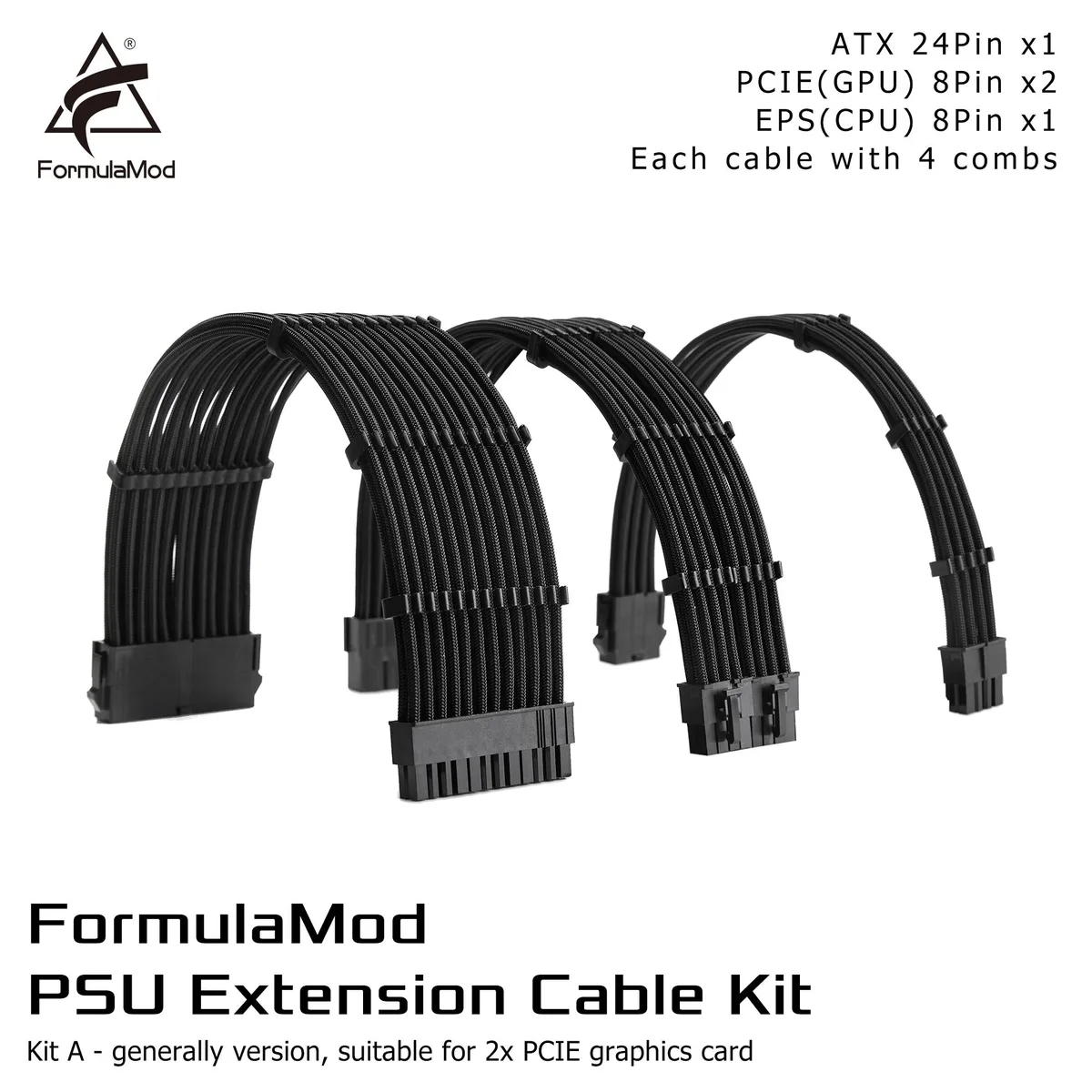 FormulaMod FormulaMod Fm-NCK1 internal power cable kit 300mm 24-pin ATX 8-pin PCIe 8-pin CPU 18AWG black — product photo