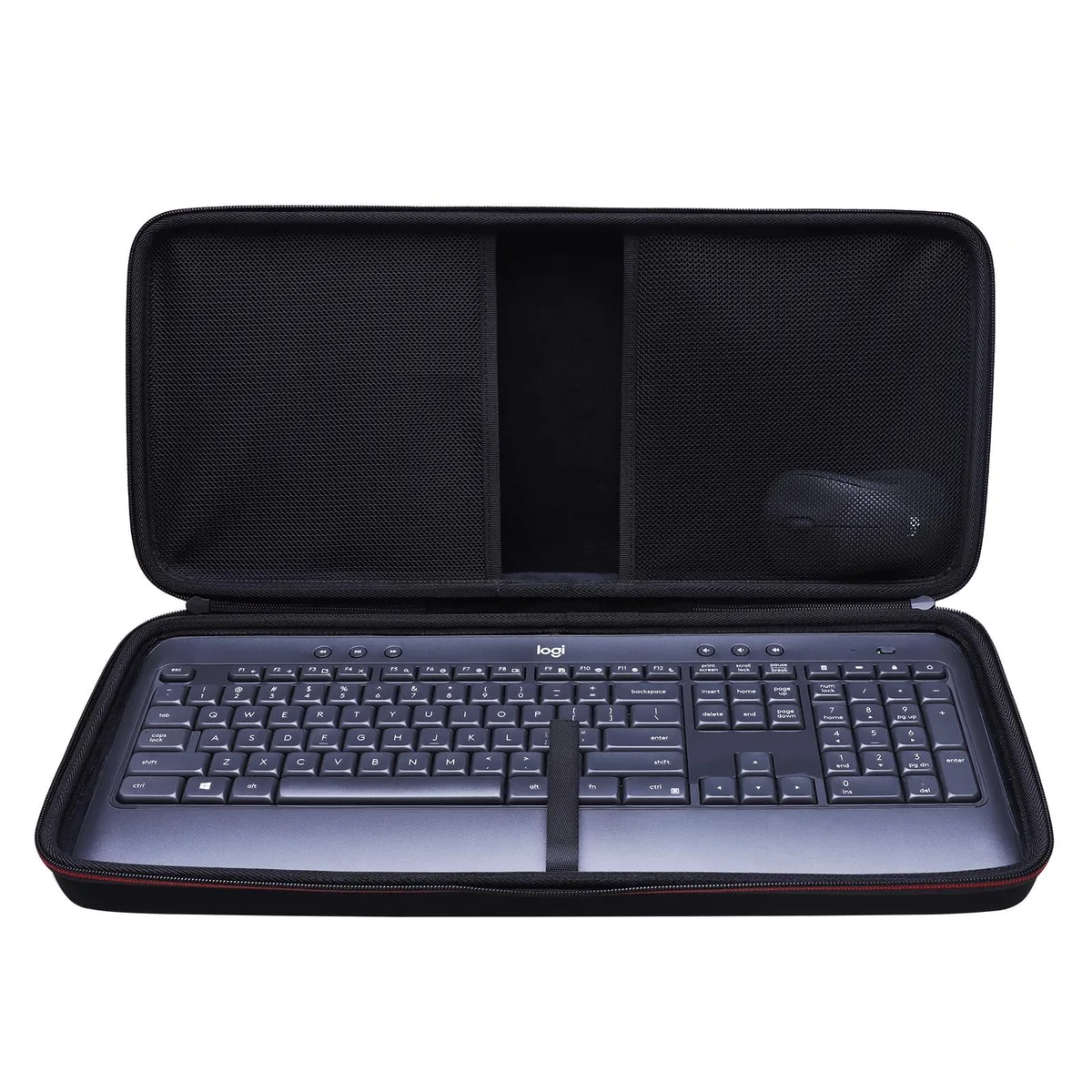 Black rectangular EVA hard case with hand strap and 360-degree zipper