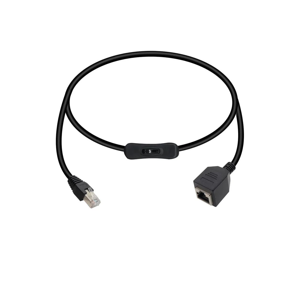 WRIARICH WRIARICH Cat5e Ethernet Cable with On/Off Switch RJ45 Male to Female Right Angle 50cm Black — product photo