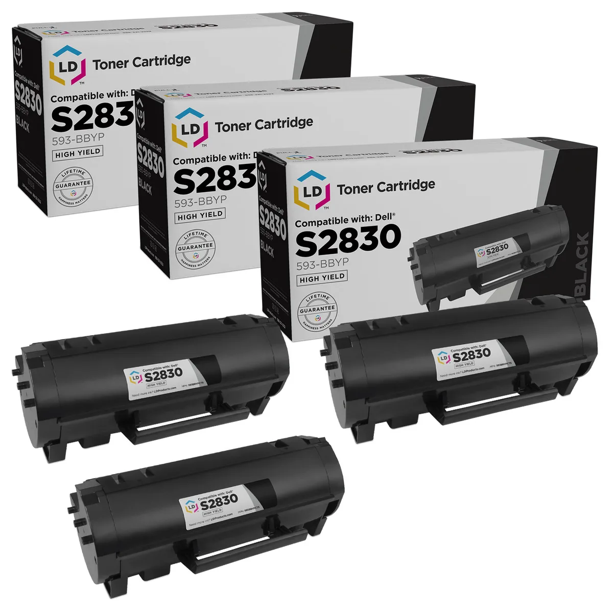 DELL DELL S2830dn 593-BBYP High Yield Black Toner 3-Pack 8500 Pages — product photo