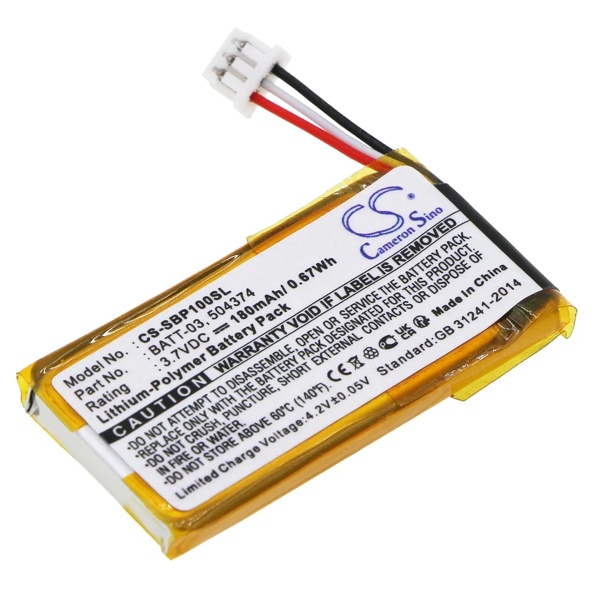  Cameron Sino 180mAh 3.70V lithium polymer battery 504374 BATT-03 — product photo