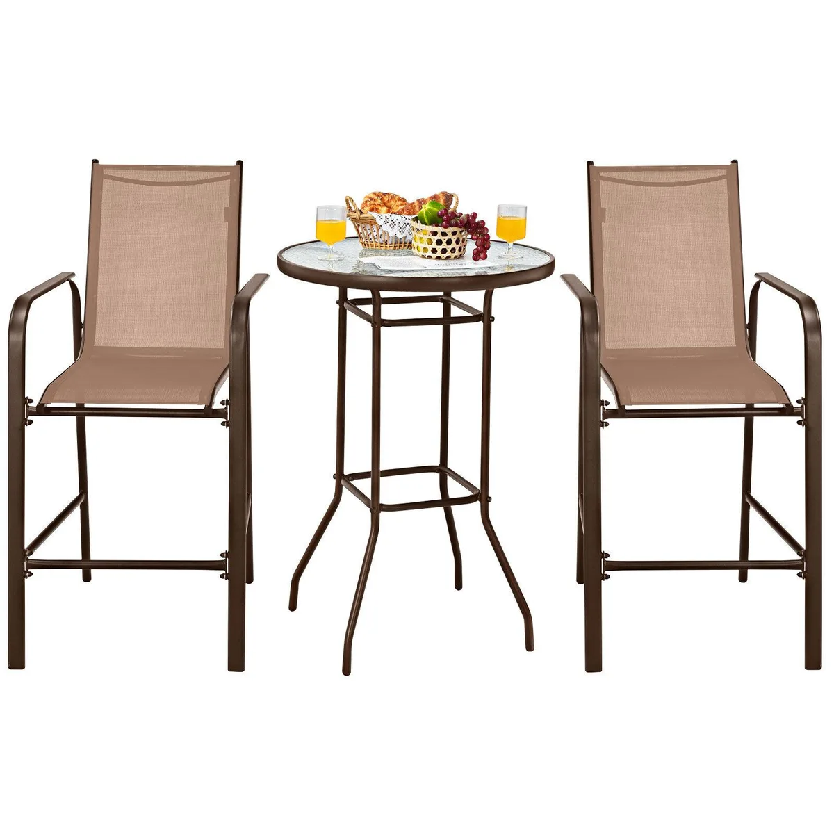 SlickBlue SlickBlue 3-Piece Outdoor Patio Bar Table Stool Set Brown — product photo