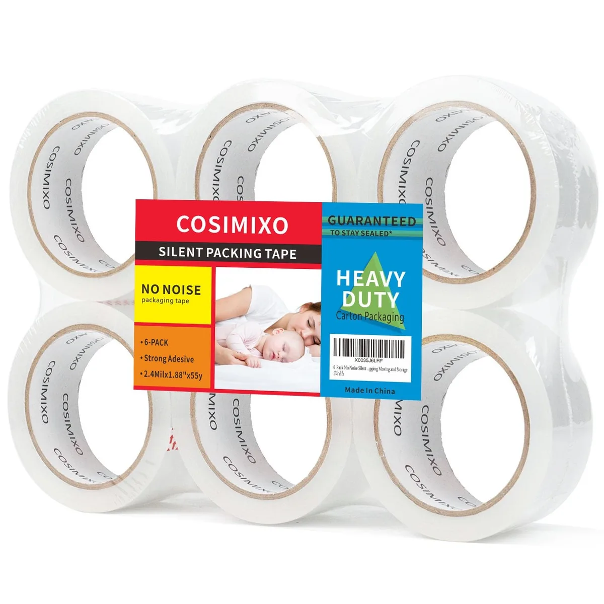  COSIMIXO No Noise Packing Tape 2.4mil 1.88" 55yd 6-Pack — product photo