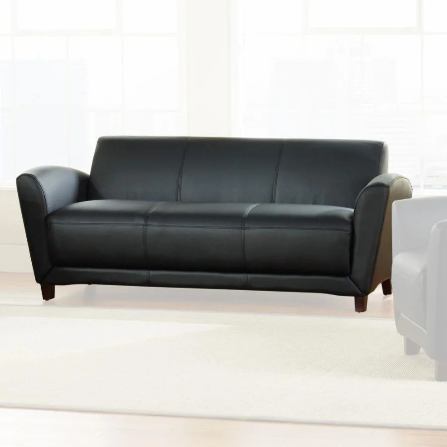 Lorell Lorell 68950 Reception Sofa 75"x34.5"x31.3" Black Leather Office Furniture — product photo
