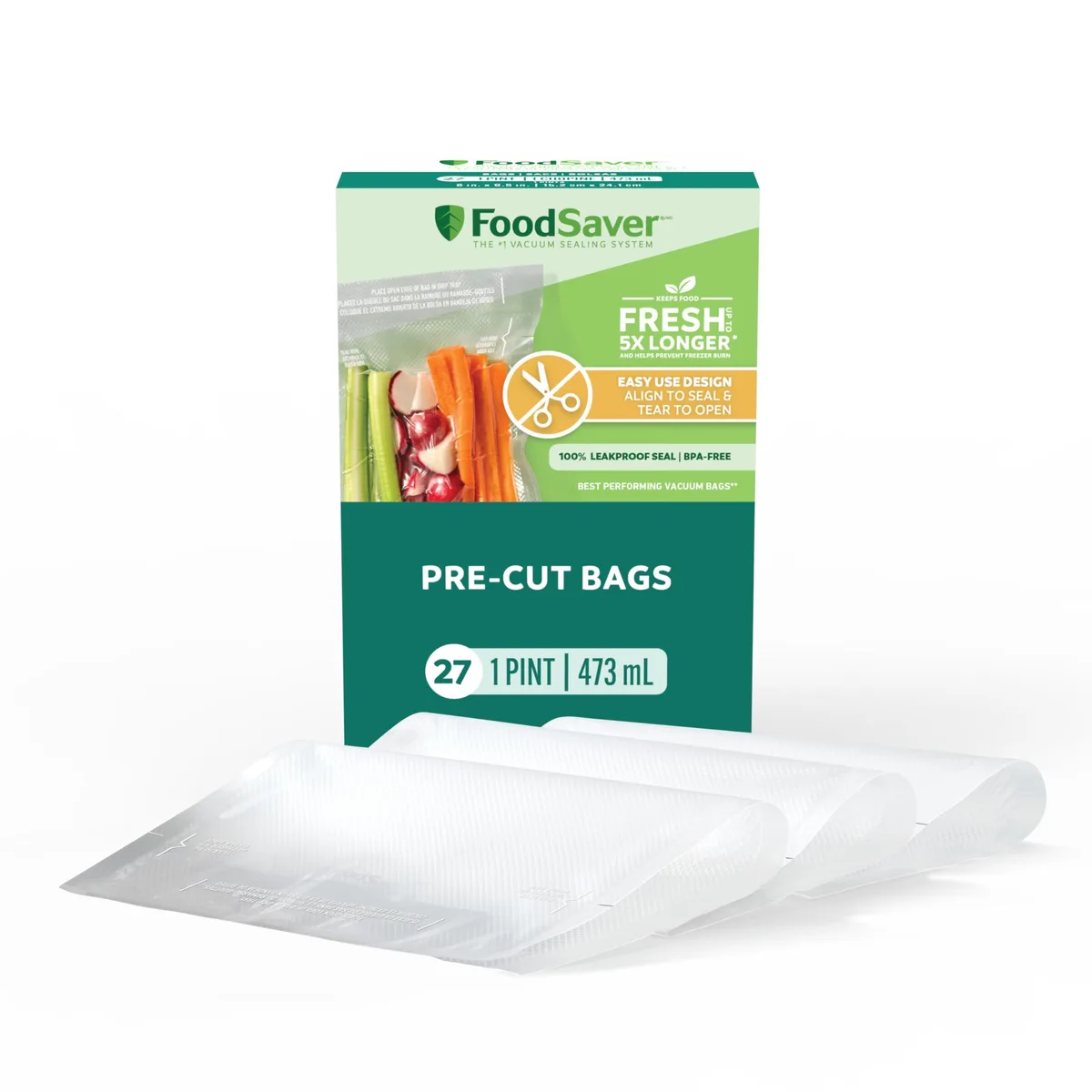 FoodSaver Pint Pre-Cut Vacuum Seal Bags 27 Pack 2215037 — product photo