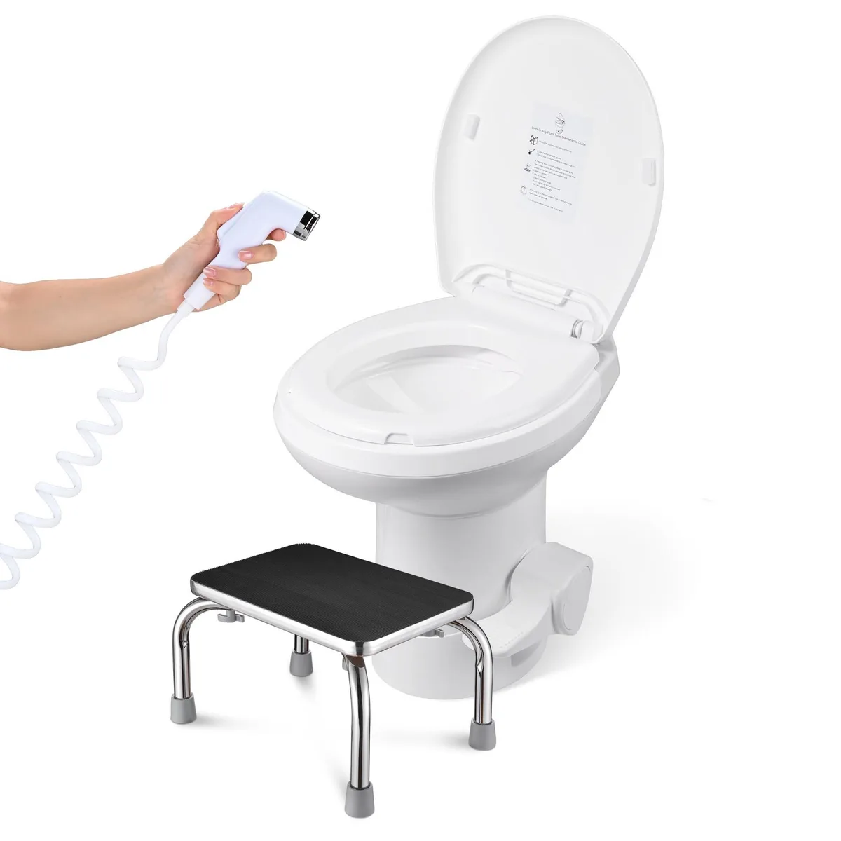 Yescom USA, Inc. Yescom USA, Inc. 22GFTFST001-3702SH-0709 20" toilet with bidet spray &amp; steel step stool — product photo