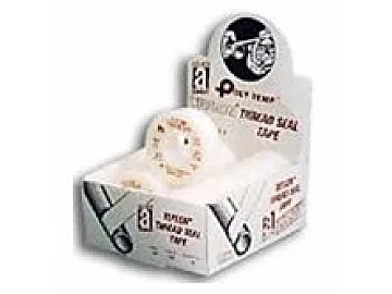 White PTFE thread sealant tape roll, 3/4 in wide, 43 ft long