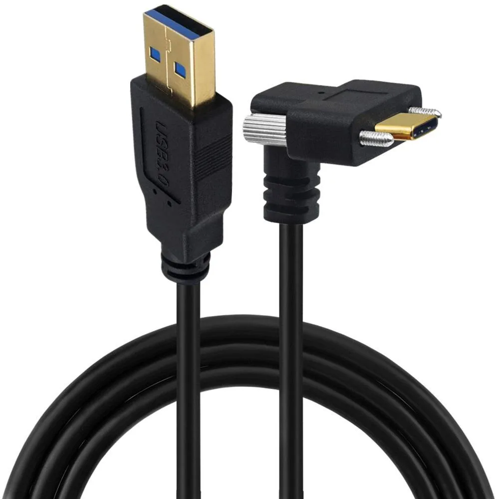 TeKit TeKit USB 3.1 Type-C Dual Screw Locking to USB 3.0 Cable 90 Degree Up/Down Angle 1ft — product photo