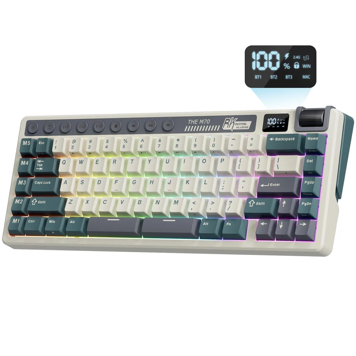  GE M70 75% Wireless Gaming Keyboard Cyan Purple 73 Keys 6000mAh Battery — product photo