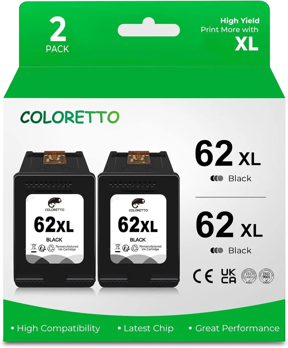 Two rectangular black ink cartridges in clear plastic packaging