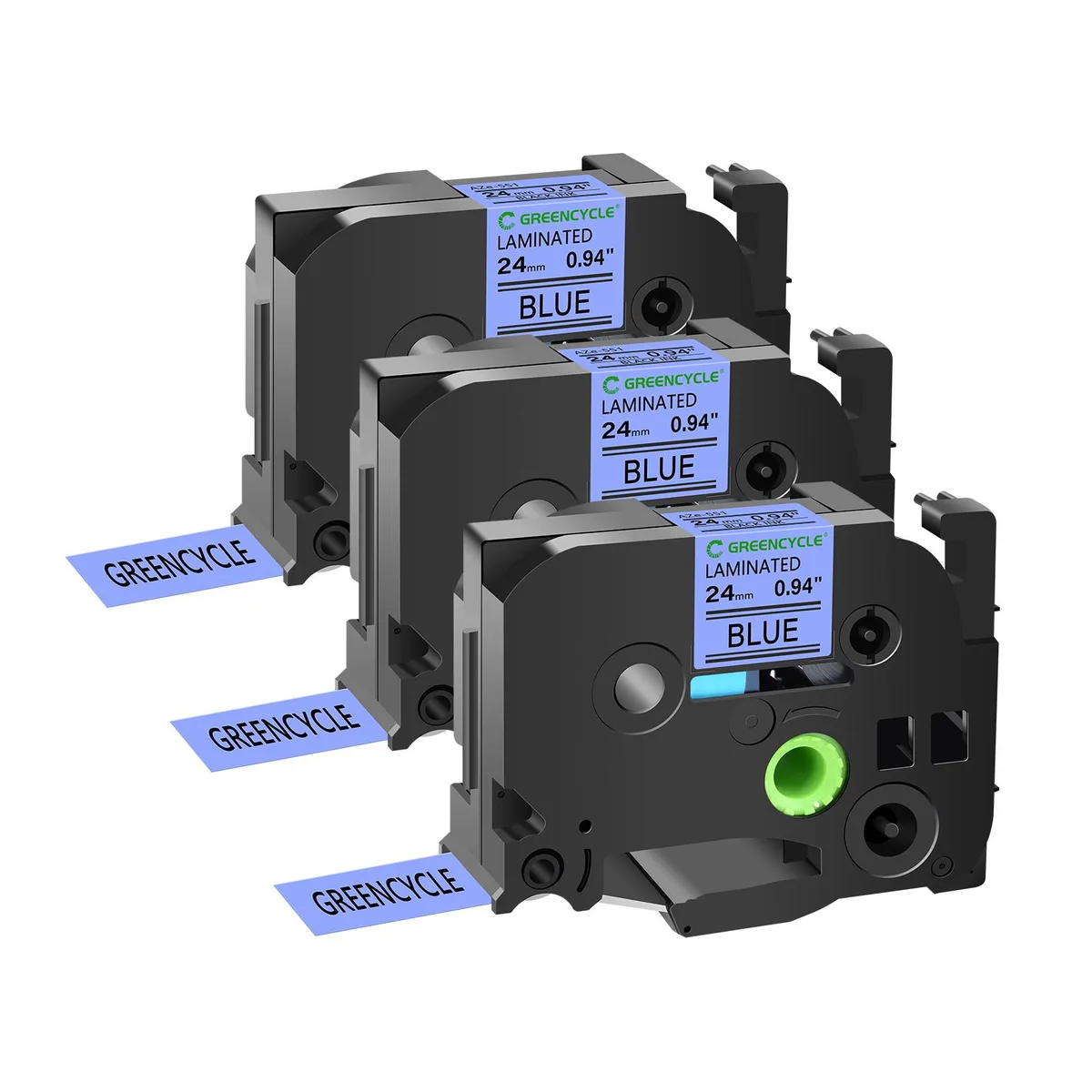 GREENCYCLE GREENCYCLE TZe-551 24mm Black on Blue Laminated Label Tape 3 Pack — product photo