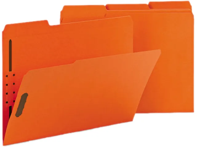 Smead Smead 12540 file folder, two fasteners, 1/3 cut assorted tabs, letter, orange, 50/box, 11 pt stock — product photo