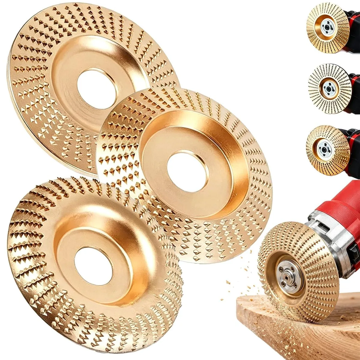  DeWalt QWE-596 3PCS Angle Grinder Wood Carving Disc Set Arc/Flat/Bevel — product photo