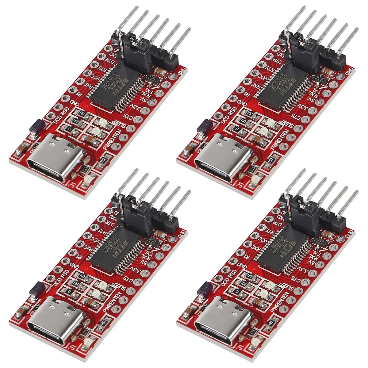 KEHIPI KEHIPI FR232RL Type-C USB to TTL Adapter 4pcs Red 3.3V/5.5V — product photo