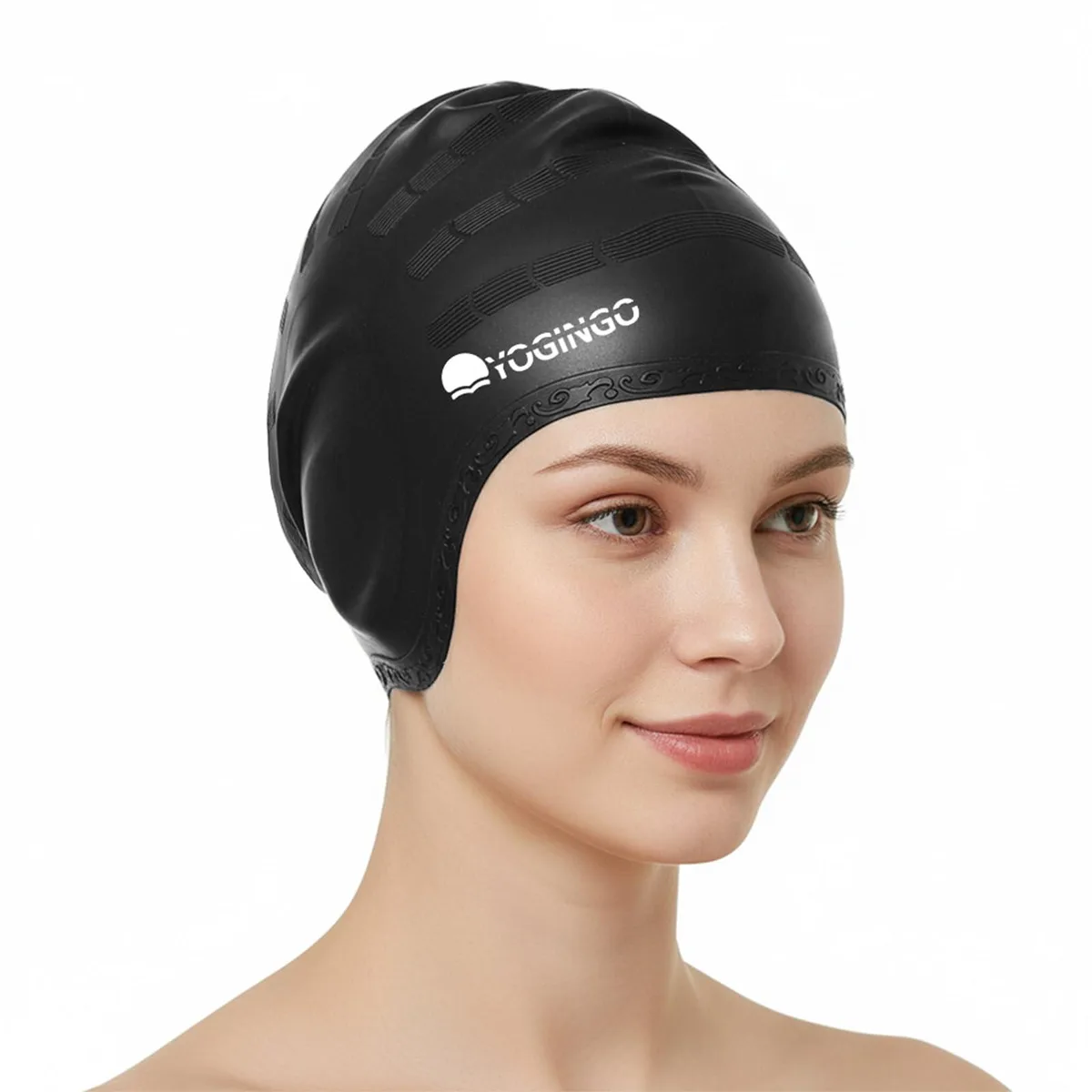  YOGINGO Silicone Long Hair Swimming Cap Black — product photo