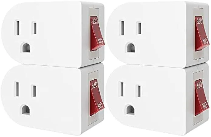 TAURKENAM TAURKENAM Grounded Outlet Wall Tap Adapter with On/Off Power Switch Single Outlet White — product photo