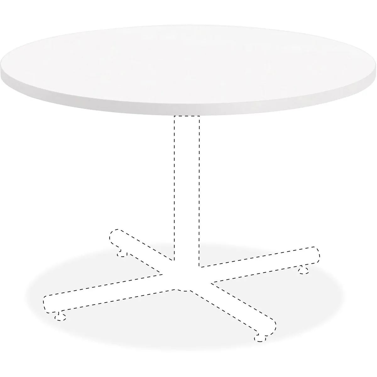 White laminate round tabletop, 42 inch diameter, pre-drilled center hole