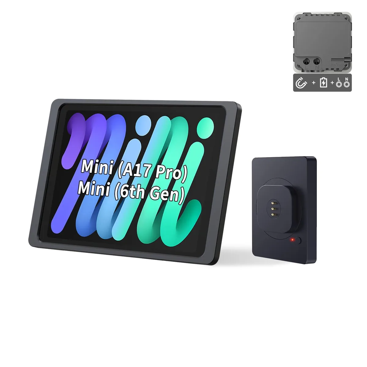 EMONITA EMONITA EM-PW1825/A6 BLACK AC Magnetic Wall Mount with Case for iPad Mini 8.3" 18W 360° Rotation Black — product photo