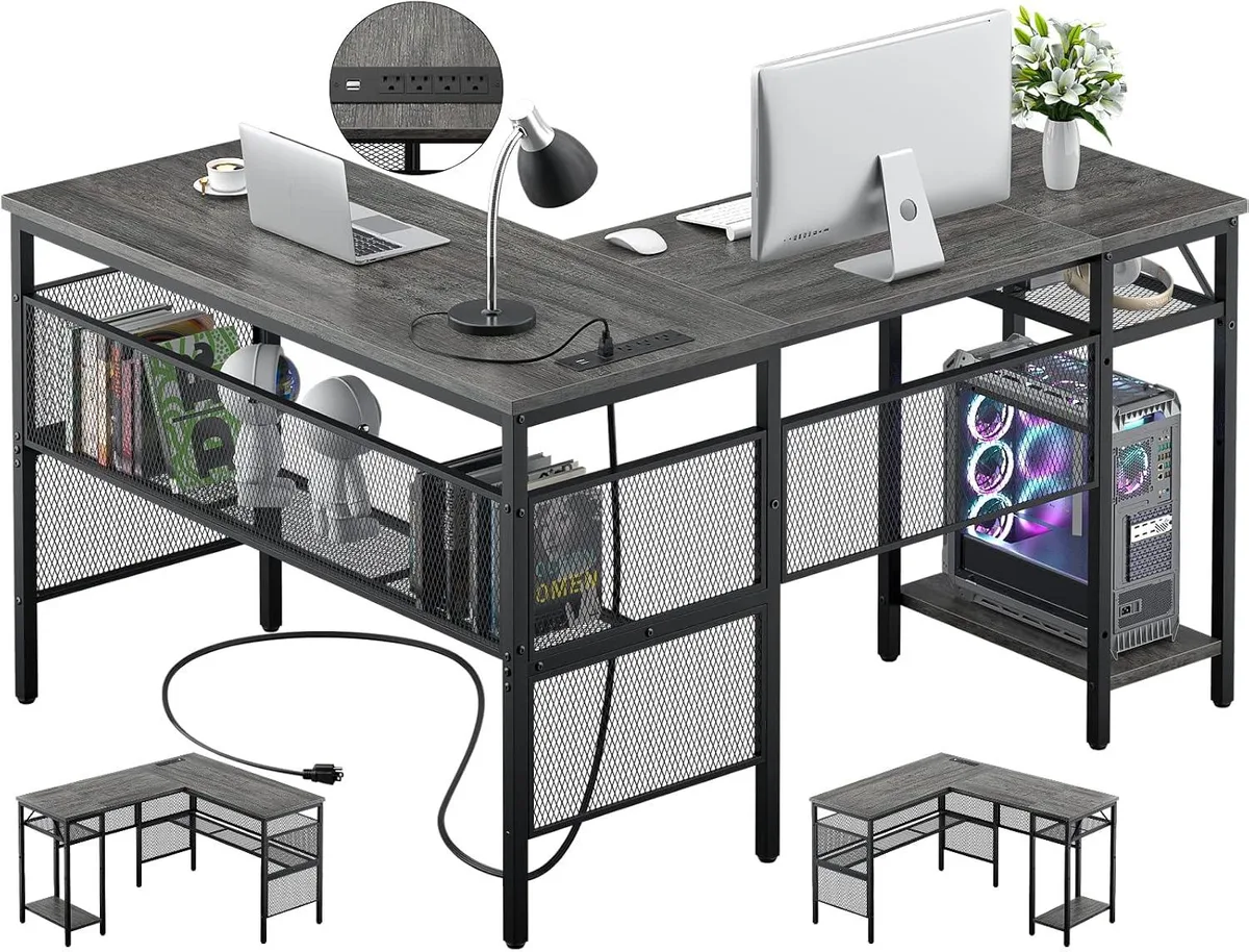PISKEKAT PISKEKAT L-Shaped Desk Black Oak 55/47.2in 500lb — product photo