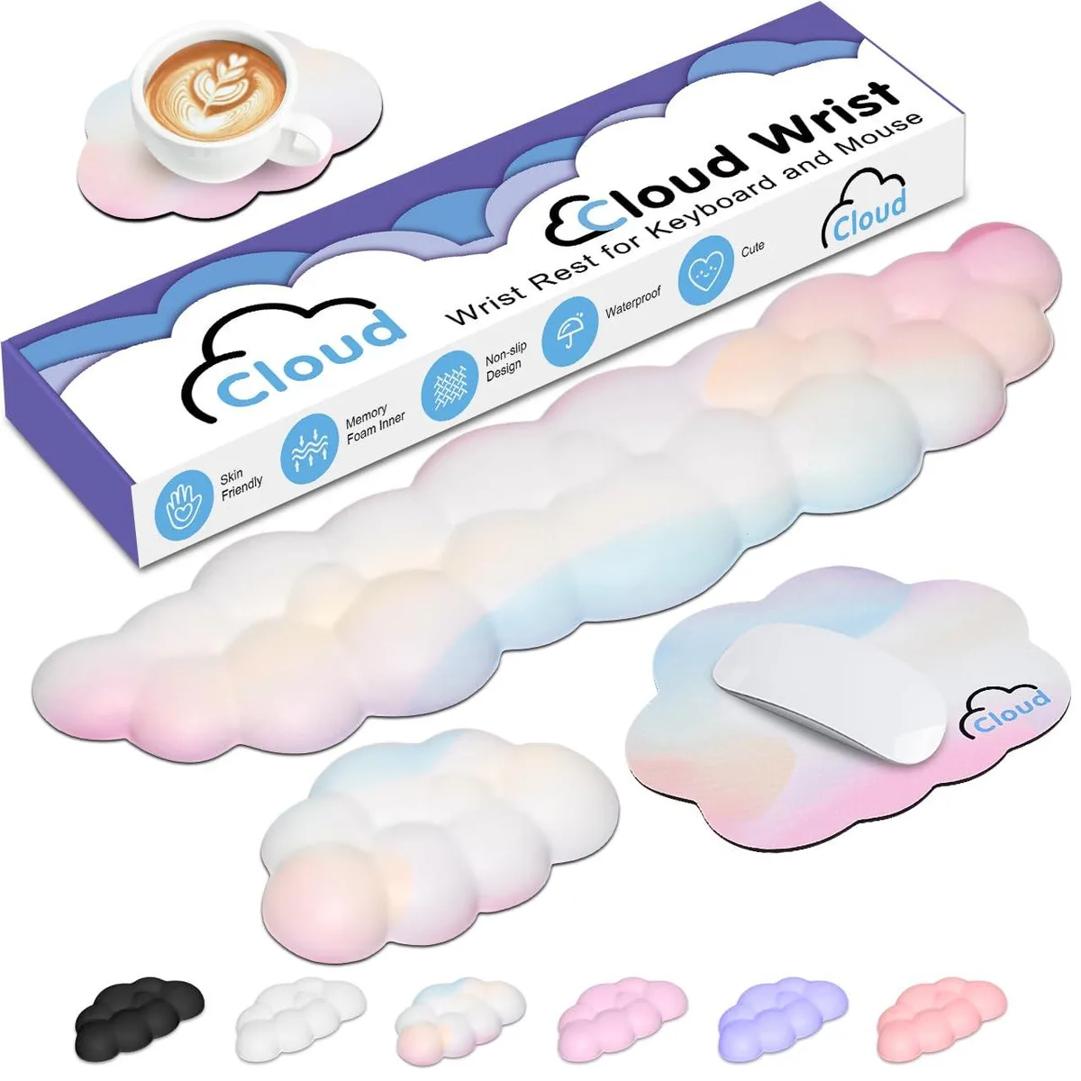  Yamjug A-01 Cloud Wrist Rest Set Rainbow 16.9x4.3in — product photo