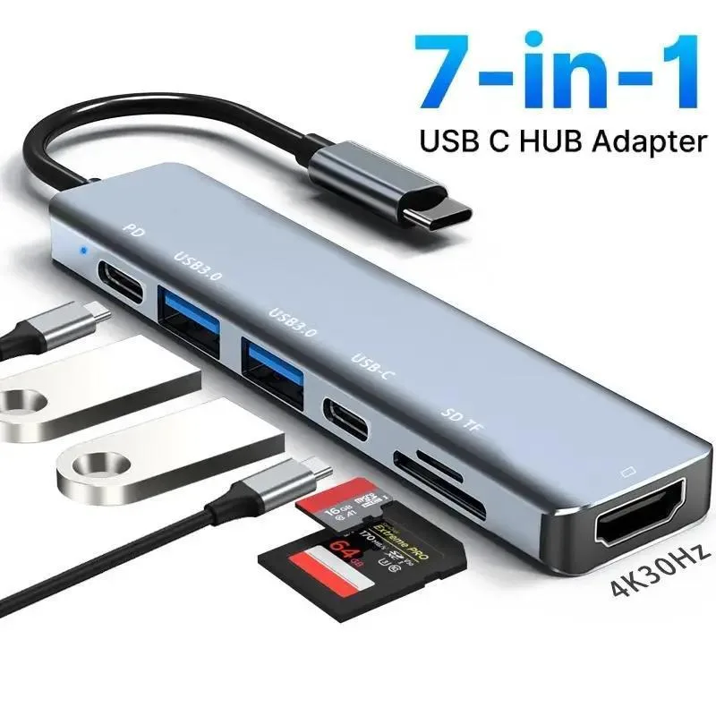 WRIARICH WRIARICH 7-in-1 USB-C Dock Dual 4K HDMI 100W PD SD/TF usb display adapter — product photo